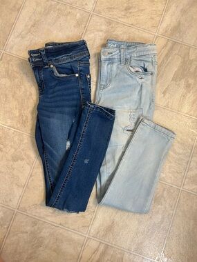 Cat & Jack Girls'  Skinny Jeans - Dark Blue & Light Blue